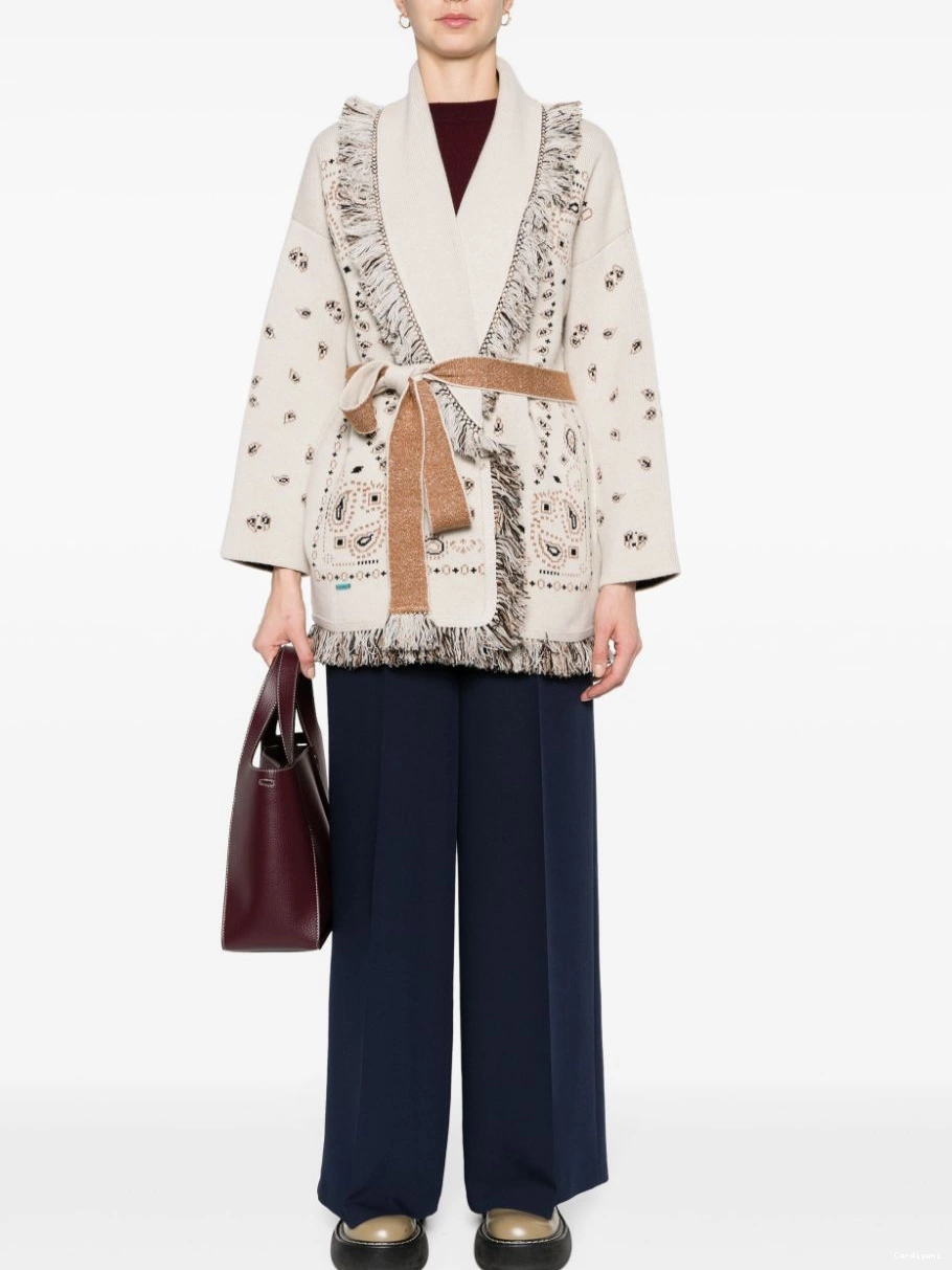Cheap paisley-jacquard frayed cardigan Alanui Women 0818